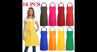 Professionele Apron Bulk Verpakking - 16 Stuks in Verschillende Kleuren met Handige Zakken - Veelzijdig voor Koken, Schilderen en Ambachtelijk Werk - Ideaal voor Horeca en Thuisgebruik