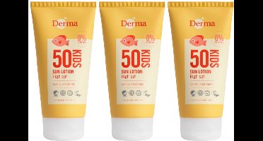 Derma Sun - Kids Zonnebrand SPF50+ - 3 x 150 ml - Extra Hoge Zonbescherming voor Kinderen - UVA en UVB Bescherming - Waterbestendig - Parfumvrij - AllergyCertified