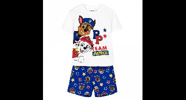 Paw Patrol Shortama Jongens - T-Shirt en Korte Broek - Wit Blauw - Officieel Gelicenseerd