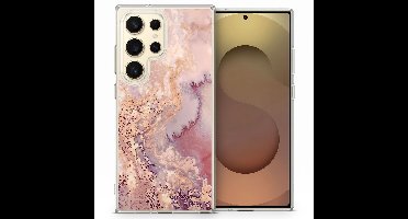 Hoesje - Geschikt voor Samsung Galaxy S25 Ultra - Marmer Design - Shockproof Telefoonhoes - Transparante Back Cover Roze