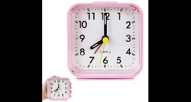 Roze Stille Wekker met Snooze Functie en LED Nachtlampje - Acryl Spiegel Wekker - Analoge Kwarts Wekker voor Slaapkamer - Kleine Reiswekker voor Kinderen