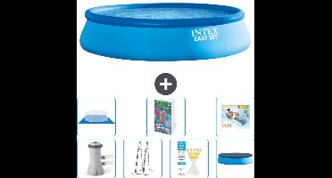 Intex Rond Opblaasbaar Easy Set Zwembad - 457 x 107 cm - Blauw - Inclusief Pomp - Ladder - Grondzeil - Afdekzeil Loungebed - 8-delig