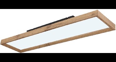 Plafondlamp Woonkamerlamp Houten lamp Slaapkamerlamp, CCT kleurbevestiging, houtlook landhuis wit, 1x LED 24W 1500Lm 2700-6500K, HxLxB 8,5x80x20