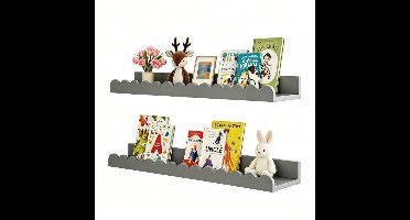 2 stucks zwevende boekenplanken voor de kinderkamer - Witte zwevende wandplanken - Gegolfde planken - Wandboekenplanken voor de kinderkamer - Peuterkamer - Babykamer - Kinderkamerdecoratie