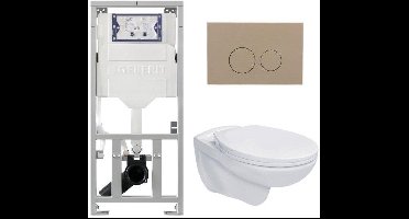 Adema Classico toiletset bestaande uit inbouwreservoir en toiletpot, basic toiletzitting - bedieningsplaat taupe - ronde knoppen - wit
