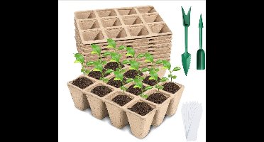 10 stuks zaaitrays - 120 cellen turfpotjes zaaikit voor zaailingen - inclusief verplantingsgereedschap en plantenetiketten - biologisch afbreekbaar - tuinbenodigdheden voor groenten en bloemen