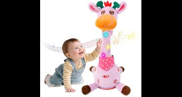 Pratende en dansende giraffe pluche speelgoed - Babyspeelgoed voor 1-3 jaar - Zingt, maakt geluid en herhaalt - met lichtgevend lampje - Interactief speelplezier voor peuters, jongens en meisjes - Roze
