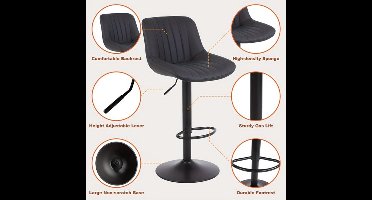 Barkrukken – Barstoelen – Krukken – Keukenstoelen – Barkruk Set van 3 Zwart – Verstelbare Hoogte – 360° Draaibaar – PU-Leder – Stevig Metalen Frame