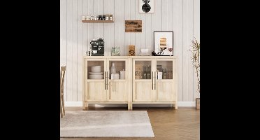 Buffetkast – Sideboard – Dressoir – Opbergkast – Woonkamerkast – 73,7 cm breed – Hoogwaardig MDF met glasdeur – Natuurlijke houtkleur – Eenvoudige montage – Duurzame afwerking