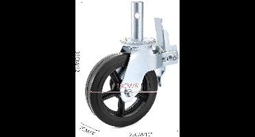 Zwarelast Zwenkwielen - met 2 Remmen - 360 graden rotatie - 8 x 2 Inch - Pak van 4 - Rubberen Trolley Wielen