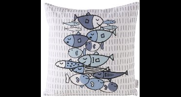 Boltze - Sierkussen - Kussen - Katoen - Vissen - Blauw - Wit - Zwart - Grijs - 45x45cm