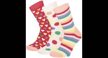 Apollo - Girls - Meisjes - Sokken - 3-pack - Roze - Hartjes - Gestreept - Maat 23/26