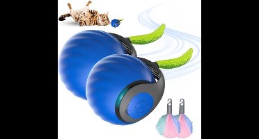 2 stuks interactieve kattenspeelbal met pluche staart, hondenspeelgoed, kattenspeelgoed, slim kattenspeelgoed, intelligente mobiele kattenbal voor binnen, automatisch rollende bal voor katten en honden (blauw)