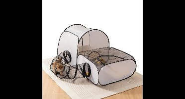 Maat S Kattenren met Tunnel - Ademende Kattenverblijf Tent voor Binnen & Buiten - Draagbare Kattenkooi met Draagtas voor Kleine Dieren