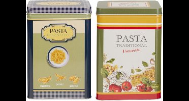 Pasta / spaghetti bewaarblik Nostagia set - groen - metaal - Italiaans - 13 x 9 x 18 cm - voorraadblik