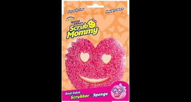 Scrub Mommy Heart Spons | Krasvrije Schuurspons met FlexTexture & ResoFoam | Schoonmaakspons Keuken & Badkamer | Hartvorm Roze/Geel