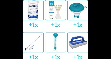 Zwembad Onderhoudspakket - Onderhoud Zwembad - bevat Chloor - Testrips - Chloordrijver - Schoonmaakset - Thermometer en Scrubborstel (6-delig)