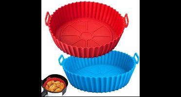 2 stuks antiaanbak herbruikbare siliconen airfryermand hittebestendige ovenaccessoires ronde bakplaat (Rood + Blauw)