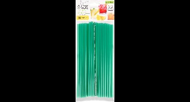 Herbruikbare rietjes + schoonmaakborstel - Vaatwasbestendig kleur Groen (30 stuks)