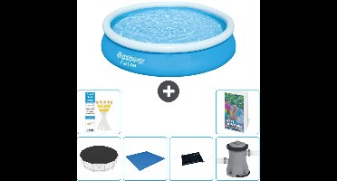 Bestway Rond Opblaasbaar Fast Set Zwembad - 366 x 76 cm - Blauw - Inclusief Afdekzeil - Grondzeil - Solar Mat - Zwembadfilterpomp - 7-delig