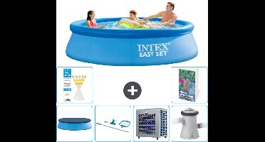 Intex Rond Opblaasbaar Easy Set Zwembad - 305 x 76 cm - Blauw - Inclusief Afdekzeil - Schoonmaakset - Warmtepomp - Zwembadfilterpomp - 7-delig