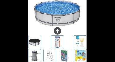 Bestway Rond Steel Pro MAX Zwembad - 457 x 107 cm - Grijs - Inclusief Pomp - Ladder - Afdekzeil - Filter - Onderhoudspakket - 8-delig