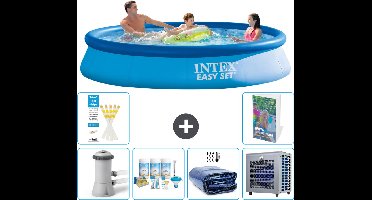 Intex Rond Opblaasbaar Easy Set Zwembad - 366 x 76 cm - Blauw - Inclusief Pomp Onderhoudspakket - Solarzeil - Warmtepomp - 7-delig