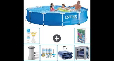 Intex Rond Frame Zwembad - 366 x 76 cm - Blauw - Inclusief Pomp Onderhoudspakket - Solarzeil - Warmtepomp - 7-delig