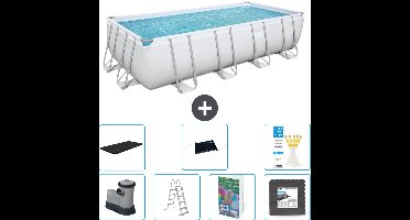 Bestway Rechthoekig Power Steel Zwembad - 549 x 274 x 122 - Grijs - Inclusief Pomp - Ladder - Afdekzeil - Solar Mat - Vloertegels - 8-delig