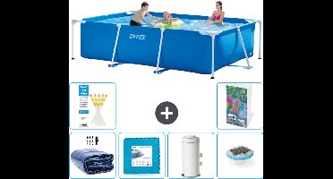 Intex Rechthoekig Frame Zwembad - 300 x 200 x 75 cm - Blauw - Inclusief Solarzeil - Vloertegels - Zwembadfilterpomp - Verlichting - 7-delig