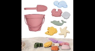 8 Stuks Kinder Zandstrand Silicone Speelgoed - Reizen Zandstrand Set Speelgoed - Inclusief 1 Silicone Vat, 1 Schop, 6 Zandmodellen - Jongens Meisjes Zomer Zwembad Buiten Badspeelgoed (Roze)