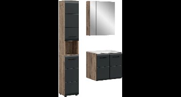 xonox.home badkamercombinatie Ice (B/H/D: 105x185x46 cm) in matzwart en Nox Oak-imitatie