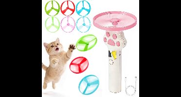 Katten frisbee werper met 6 lichtgevende discs - Oplaadbaar kat speelgoed - Interactief jacht- en tracking spel - Voor binnen en buiten - Gooi & speel - wit