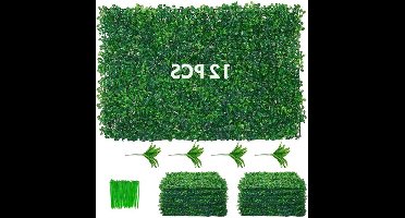 Kunsthaag - Kunstplant - Kunstplanten voor Binnen en Buiten - Tuinscherm - 12 Stuks - 61x41 cm - Boxwood Hegge Wandpaneel, Siergras Privacy Scherm voor Thuisdecoratie - Balkonscherm