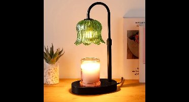 Waxkaarsverwarmer met timer - In hoogte verstelbaar, dimbaar licht, bloemenlampontwerp, vlamloze verwarming, smelt kaarsen, moderne tafellamp voor in huis, geschikt voor woonkamers en slaapkamers (Groen)