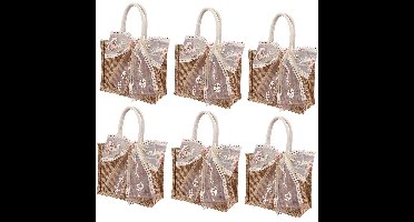 6 Stuks Jute Tassen Met Kanten Lint - Perfect Voor Bruiloften, Verlovingen, Jubilea En Bruidsmeisjescadeaus. Bruiloftsaccessoires. Bruidsaccessoires.