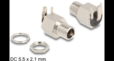 Delock Connector DC 5.5 x 2.1 mm female bulkhead soldering version angled - Hexagon 20 V / 10 A