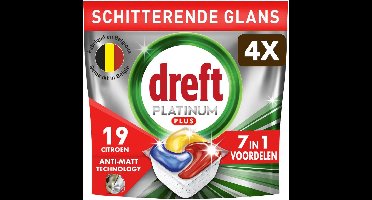 4 x Dreft Vaatwastabletten Platinum Plus All In One Citroen - 19 stuks