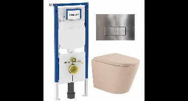 QeramiQ Dely Toiletset - 36.3x51.7cm - diepspoel - rimless - Geberit UP720 inbouwreservoir - softclose toilet zitting 35 mm - steel bedieningsplaat - rechthoekige knoppen - mat beige