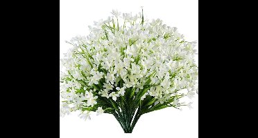 6 bundels kunstbloemen, nepgroen, UV-bestendig, kleurecht, kunstmatige narcissen voor bruidsboeket, binnen- en buitendecoratie in huis en tuin, Wit