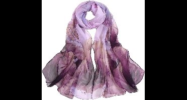 Sjaals met bloemenprint voor dames, elegante sjaals voor dames, lichtgewicht chiffon sjaal, modeaccessoire, 160 x 50 cm, Paars