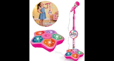Kinder Karaoke Microfoon met Lichteffecten & Verstelbare Standaard - Zingend Speelgoed voor Peuters en Kleuters - Geschikt voor Jongens en Meisjes van 3-8 Jaar (Roze)