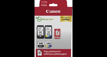 Canon PG-545 + CL-546 - Inktcartridge - Standaard capaciteit - 50 sheets fotopapier - Zwart + Kleur + Retourzakje