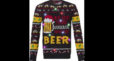 Apollo Foute Kersttrui Heren Met Led Lampjes Bier Zwart - Maat L