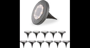 HOFTRONIC - 12x Ellis Solar Grondspots Buiten Zwart - 8 LEDs - IP65 waterdicht - Solar tuinverlichting - Incl. Schemerschakelaar - tuinspot zonneenergie