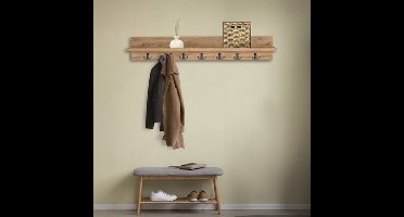 Nestly - Kapstok - Wandkapstok - Wandplank - Muur Hanger - Modern Stijl Kapstok - Natuurlijk Hout - Houten Kleerhanger - MDF Pijnboom - 7x2 Haken - 106 cm