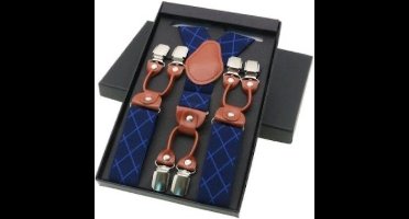 Donkerblauw met lichtblauw ruitpatroon - Heren bretels - volwassenen