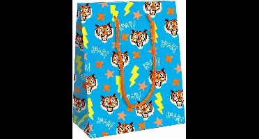 Coole Tijgers - Luxe cadeautas met koord voor kinderen - 24 x 10 x 33,5 cm - Blauw - 3 Stuks