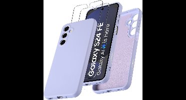Hoesje geschikt voor Samsung Galaxy S24 FE Hoesje siliconen Lila zacht siliconen hoesje TPU - met Screenprotector voor Samsung S24 FE - 2 stuks