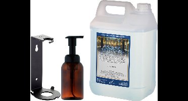 Zeepdispenser 300 ml amber bruin hervulbaar + 5 liter Body & Hair Hammam Herbal navulling (inclusief beugel)